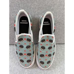 Groove Bags Shoes Womens‎ Size 7 Blue Hedgehog Heart Slip On Canvas Cute Pattern